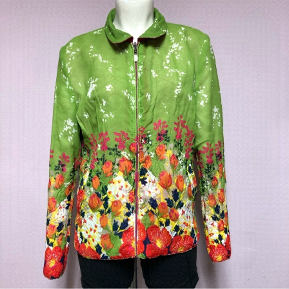 Ubu Floral & Pink Reversible Crinkle Travel Lightweight Full Zip Jacket  Size Md
